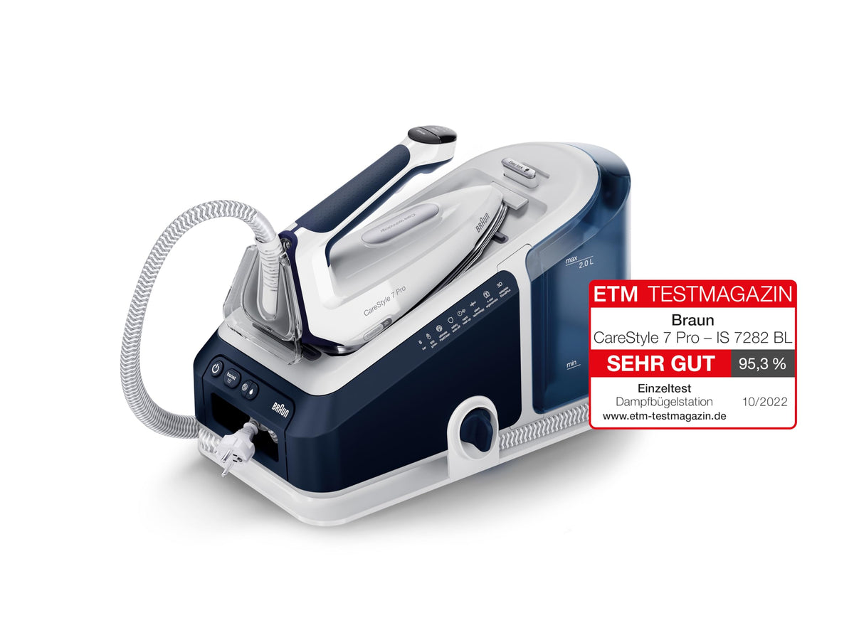 CareStyle 7 Pro IS 7282 BL Dampfbügeleisen FreeGlide 3D iCare abnehmbarer 2 L Tank 600 g/min 2700 W Blau Weiß