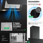 Dunstabzugshaube 60 cm bunte Beleuchtung Umluft und Abluft leise Kopffreihaube Energieklasse A+ DU 7611 G