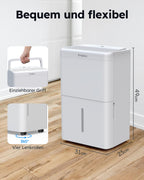 Luftentfeuchter 30L xWolei für Räume bis 245m³ 90m² 40dB mit Ablaufschlauch Filter Timer 10 Jahre Garantie