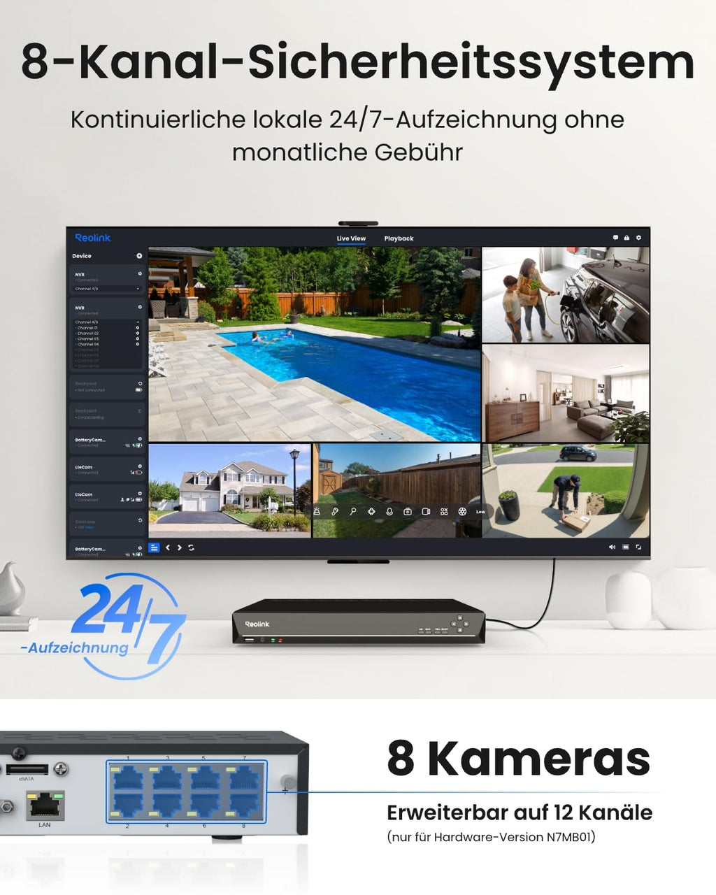 8 Kanal 4K PoE NVR Netzwerkvideorekorder Überwachungssystem RLN8-410 ohne HDD für 8 IP Kameras