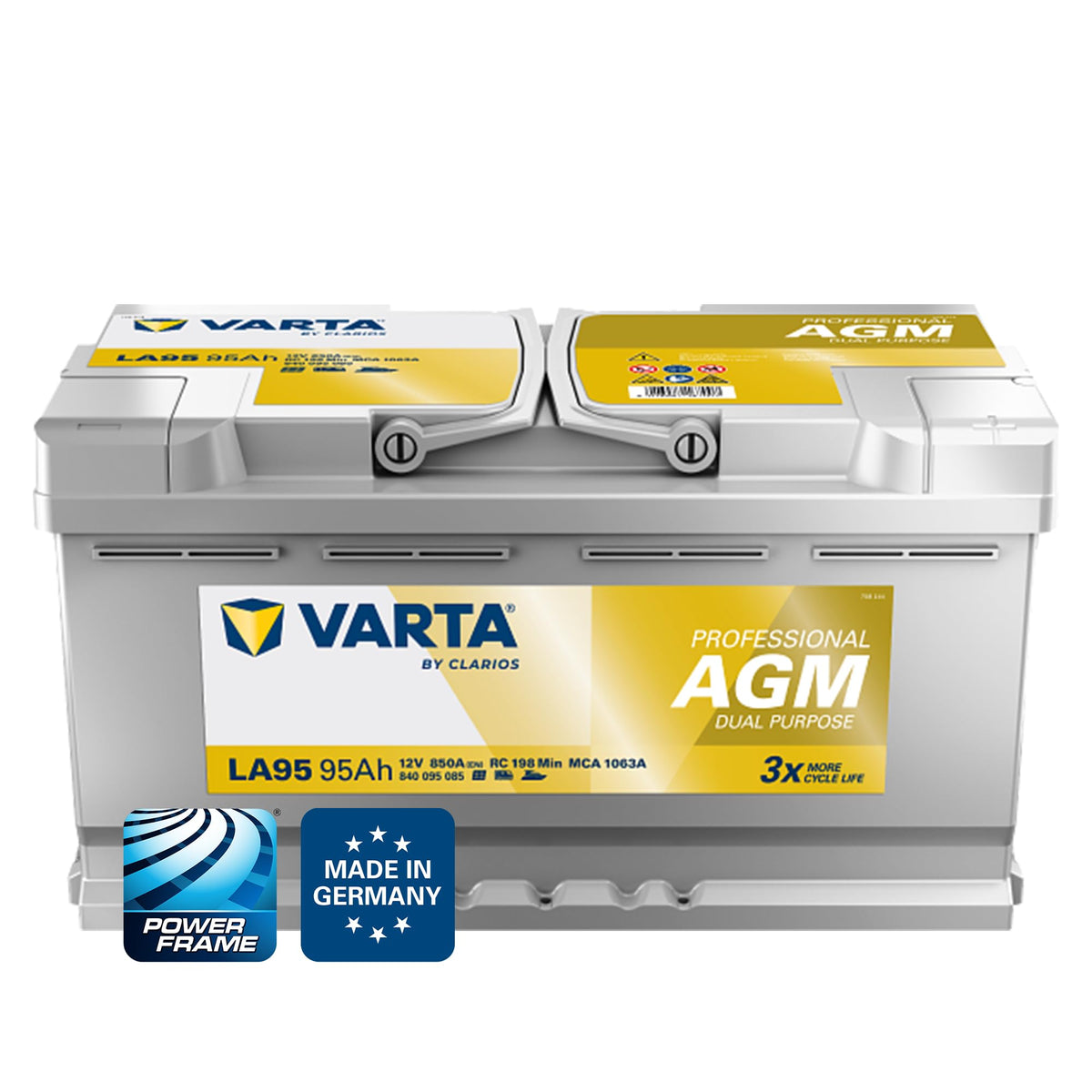 Dual Purpose AGM Batterie LA95 12V 95Ah 850A für Wohnmobile Wohnwagen Boote Starter und Versorger wartungsfrei