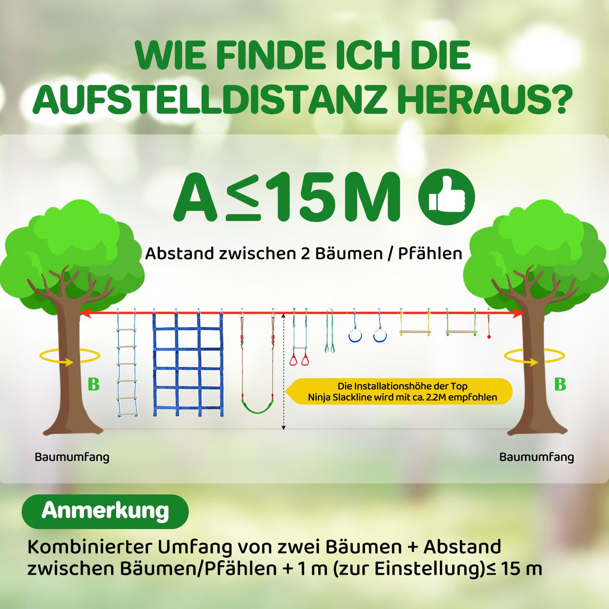Slackline Kinder Ninja 2x15m für Jugendliche und Erwachsene im Freien Ninja Line Set für Garten