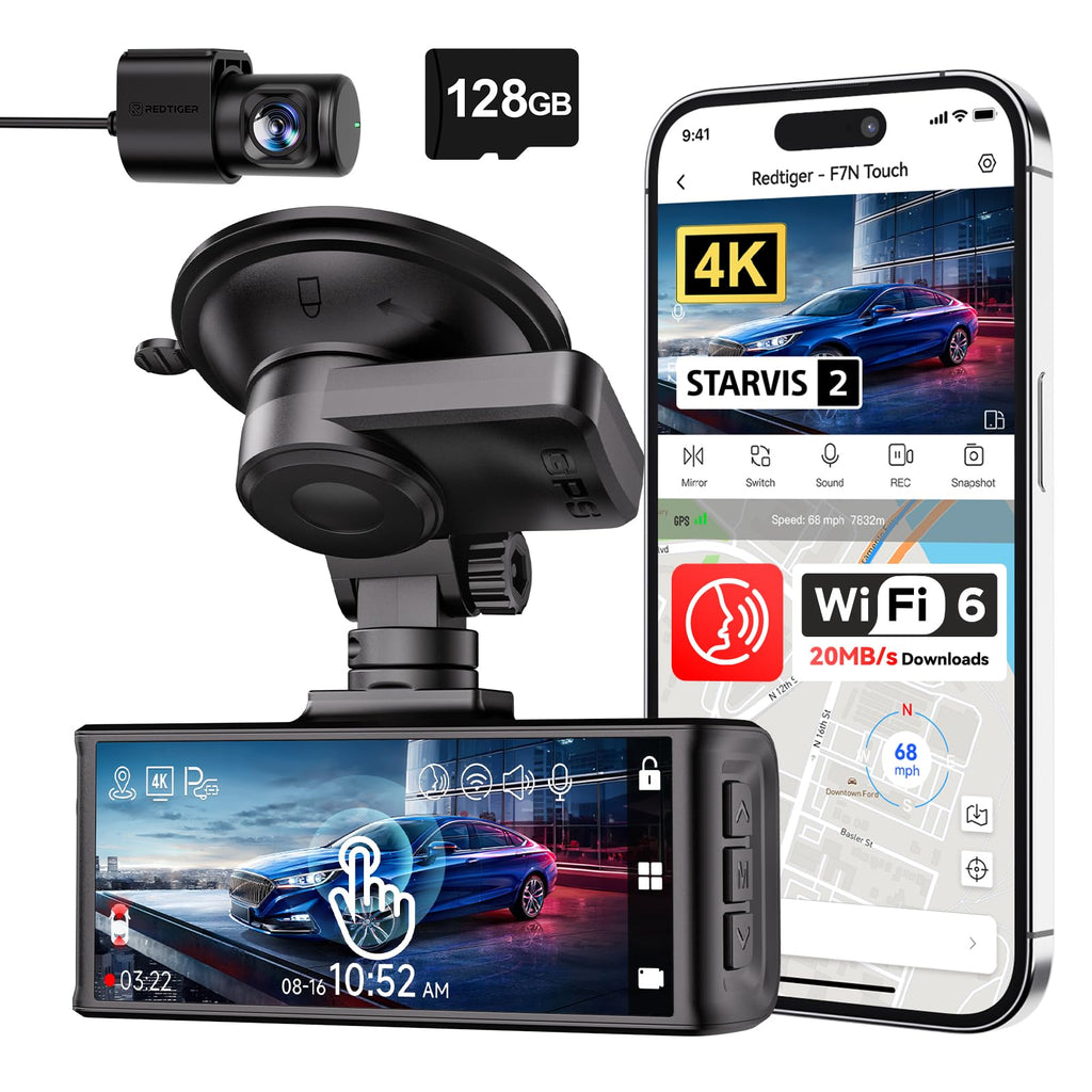 F7N Touch 4K Starvis 2 Dashcam Auto vorne hinten Sprachsteuerung für gestochen scharfe Aufnahmen