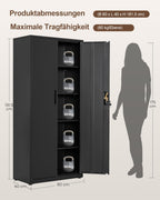 Stahlschrank 5 Ebenen mit Schloss Doppeltüren verstellbare Einlegeböden Werkzeugschrank 80x40x181,5 cm Schwarz