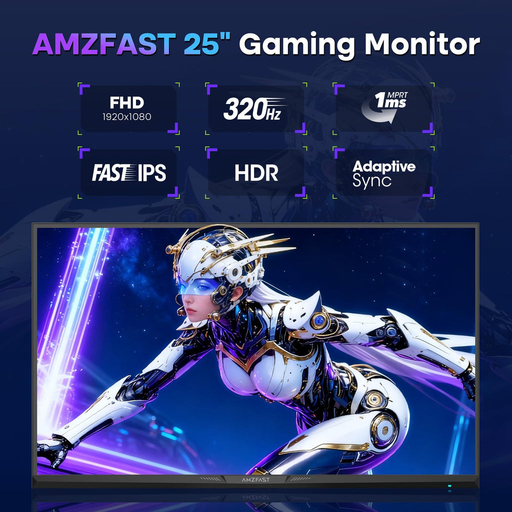 Gaming Monitor 24.5 Zoll 320Hz 1920x1080 1ms MPRT Fast IPS Adaptive Sync HDR TÜV HDMI DP VESA AMZG25F6F