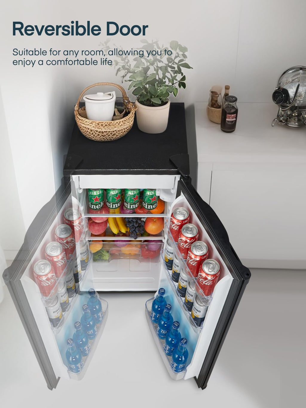 90L Mini Kühlschrank mit Gefrierfach Gemüsefach Schlafzimmer 7 Stufen Thermostat Leise Schwarz Energieklasse E