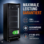 Getränkekühlschrank 230 Liter 4 Böden schwarz GKSE230 Energieklasse B für Gastronomie und Gewerbe