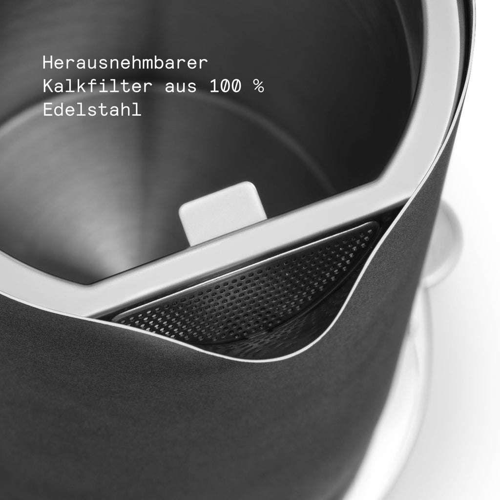 Edelstahl Wasserkocher Mattschwarz 1,2 L mit Temperatureinstellungen 360° Drehbasis leise tropffreier Ausguss