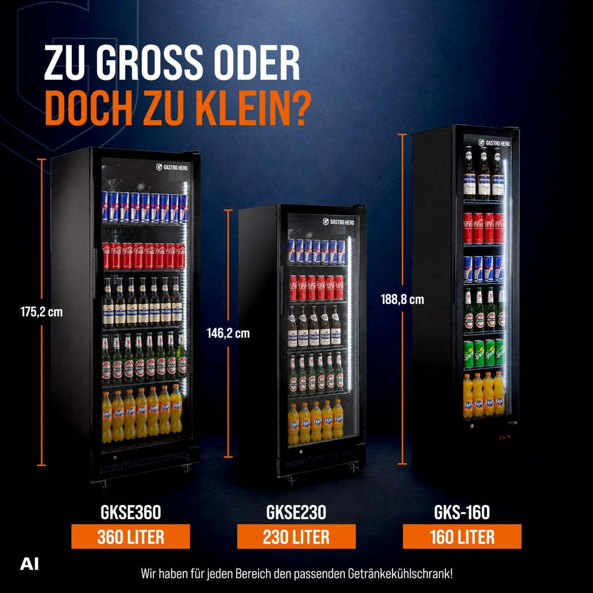 Getränkekühlschrank 230 Liter 4 Böden schwarz GKSE230 Energieklasse B für Gastronomie und Gewerbe
