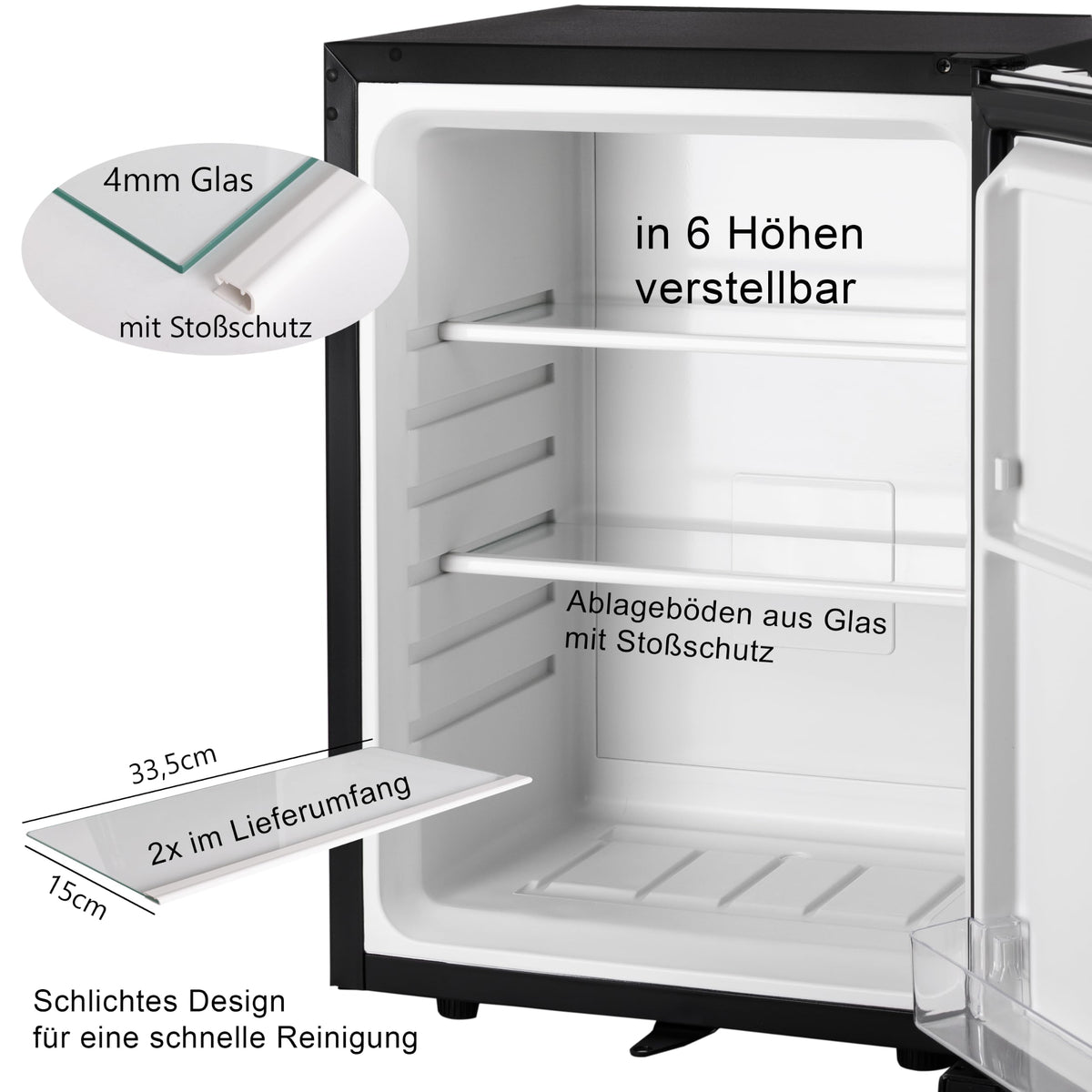 40 Liter Mini Kühlschrank lautlos geräuschlos Minibar mit Schloss 5°C bis 18°C Energieklasse D