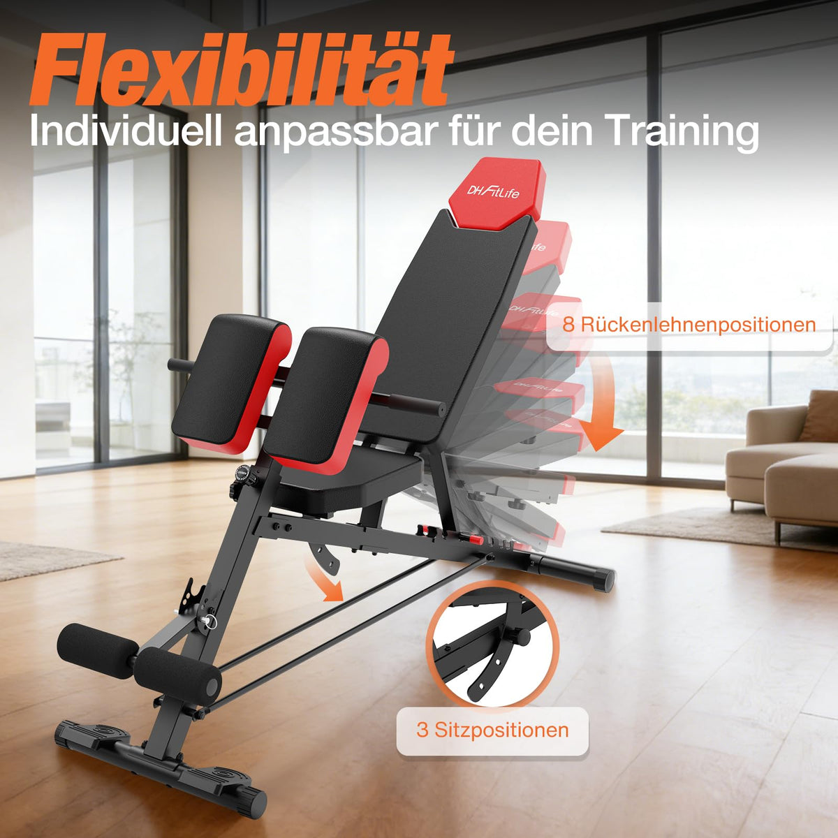 Klappbare Hantelbank 8 in 1 Trainingsbank 350 kg belastbar Hyperextension verstellbar für Ganzkörpertraining