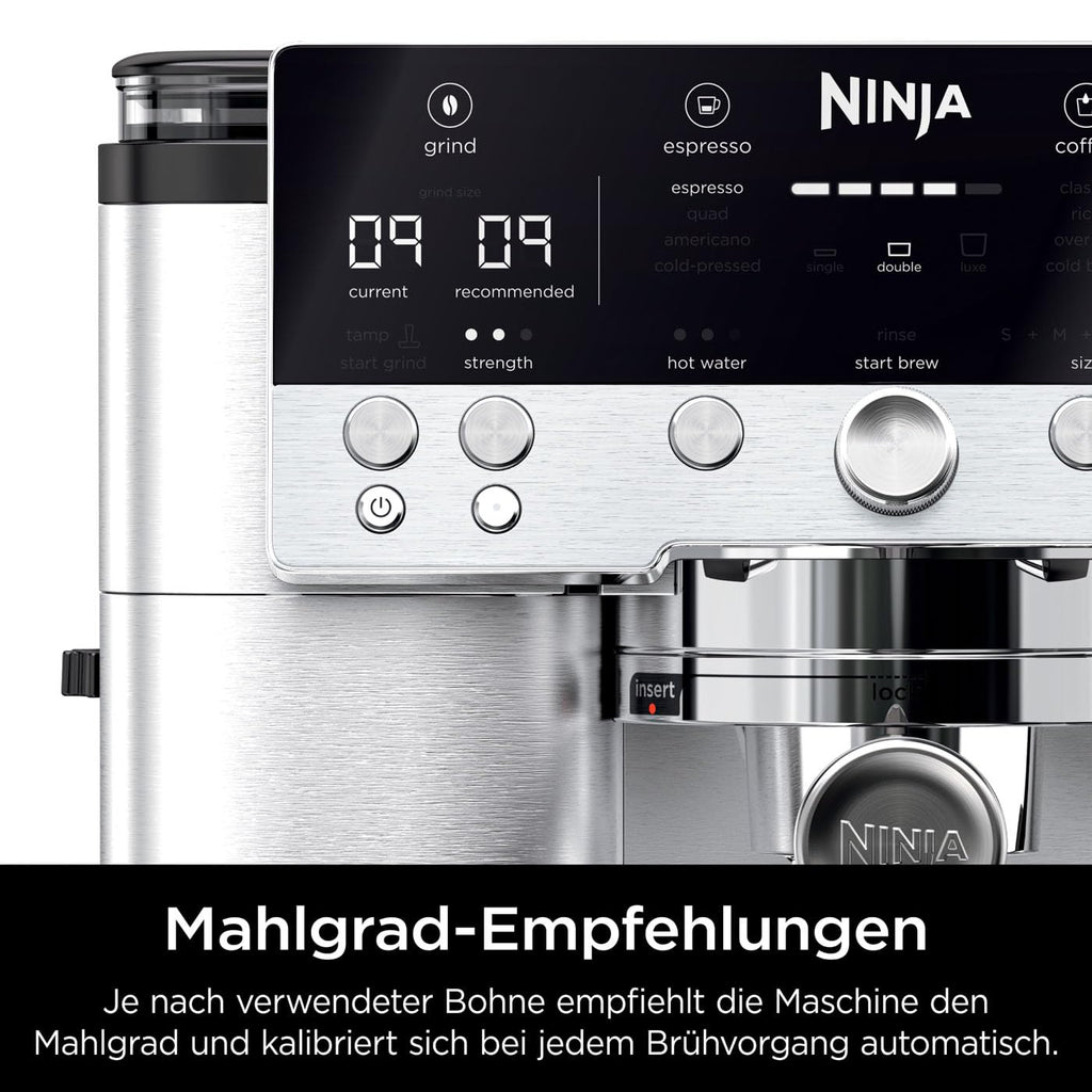 Luxe Premier 3 in 1 Kaffeemaschine mit Mahlwerk und Aufschäumer Silber für Espresso Latte Cappuccino