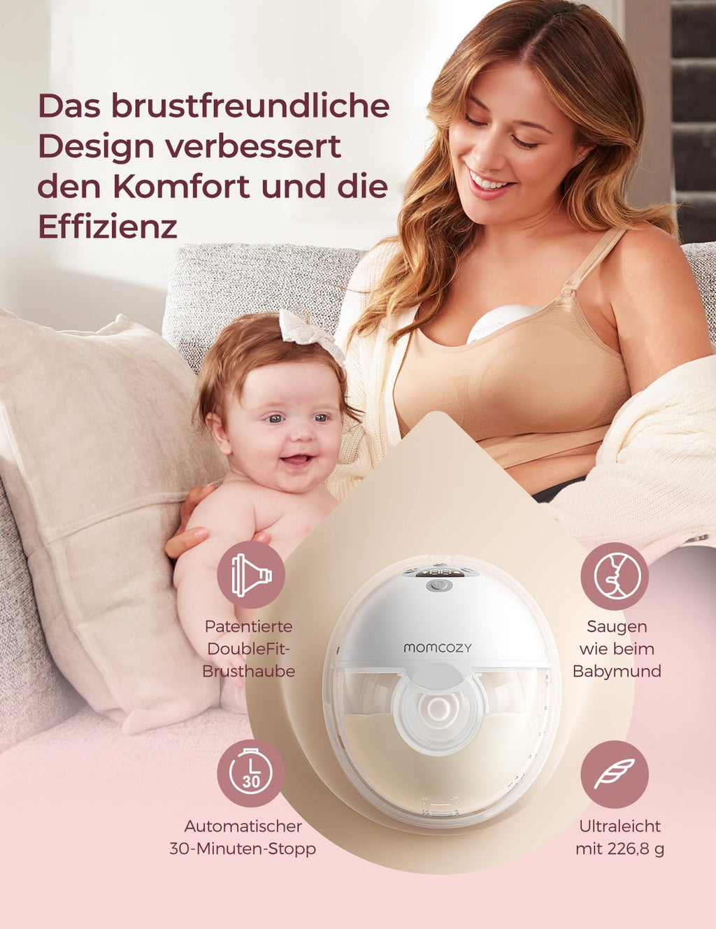 M5 Smart tragbare elektrische Milchpumpe handsfree per App steuerbar 1 Pack Grau für Stillende
