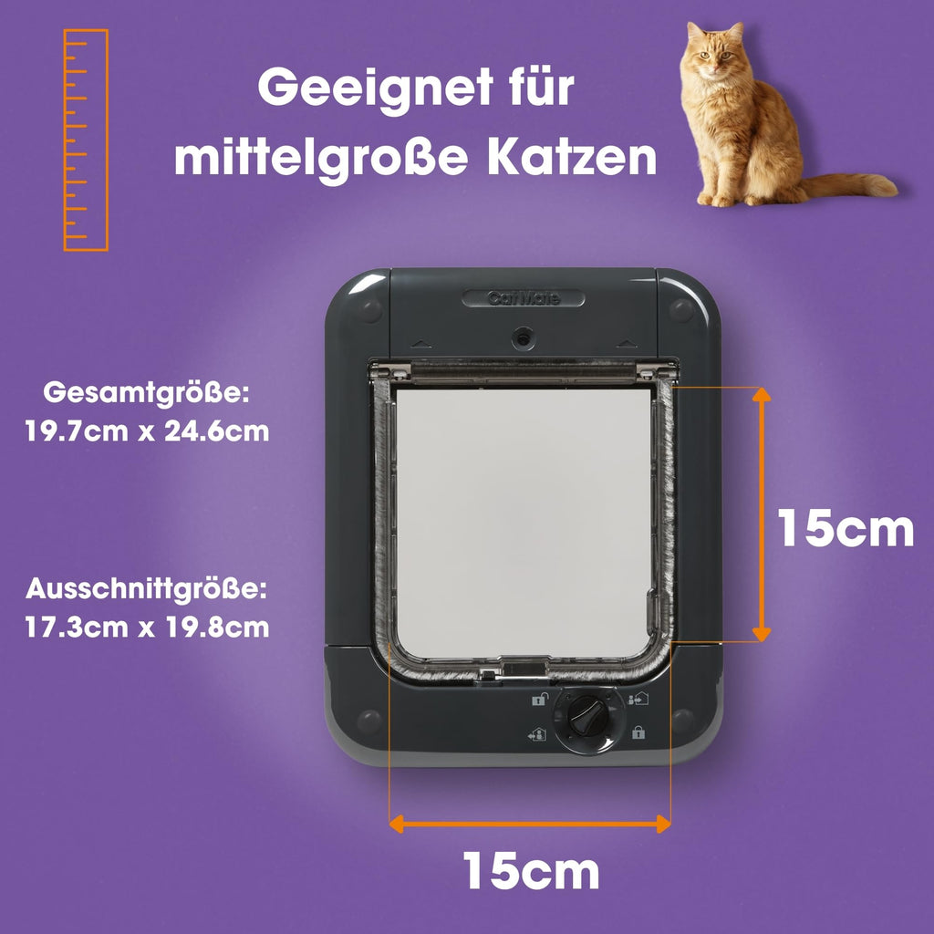 Mikrochipaktivierte Katzenklappe 360 in grau mit Mikrochipserkennung für mehr Sicherheit und Komfort