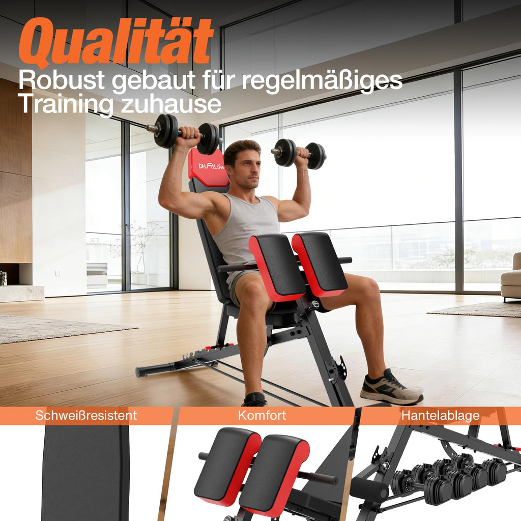 Klappbare Hantelbank 8 in 1 Trainingsbank 350 kg belastbar Hyperextension verstellbar für Ganzkörpertraining