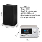 P85003 Micro Audio System Kompaktanlage Internetradio DAB Plus PLL UKW Radio Bluetooth USB AUX 2x150 W Silber