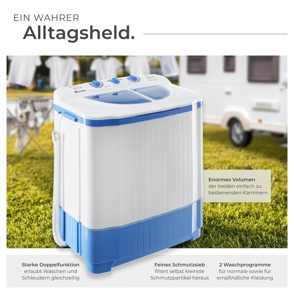 Mobile Mini Waschmaschine 4,5 kg und Wäscheschleuder 3,5 kg Kombination Toplader für Camping und Reise