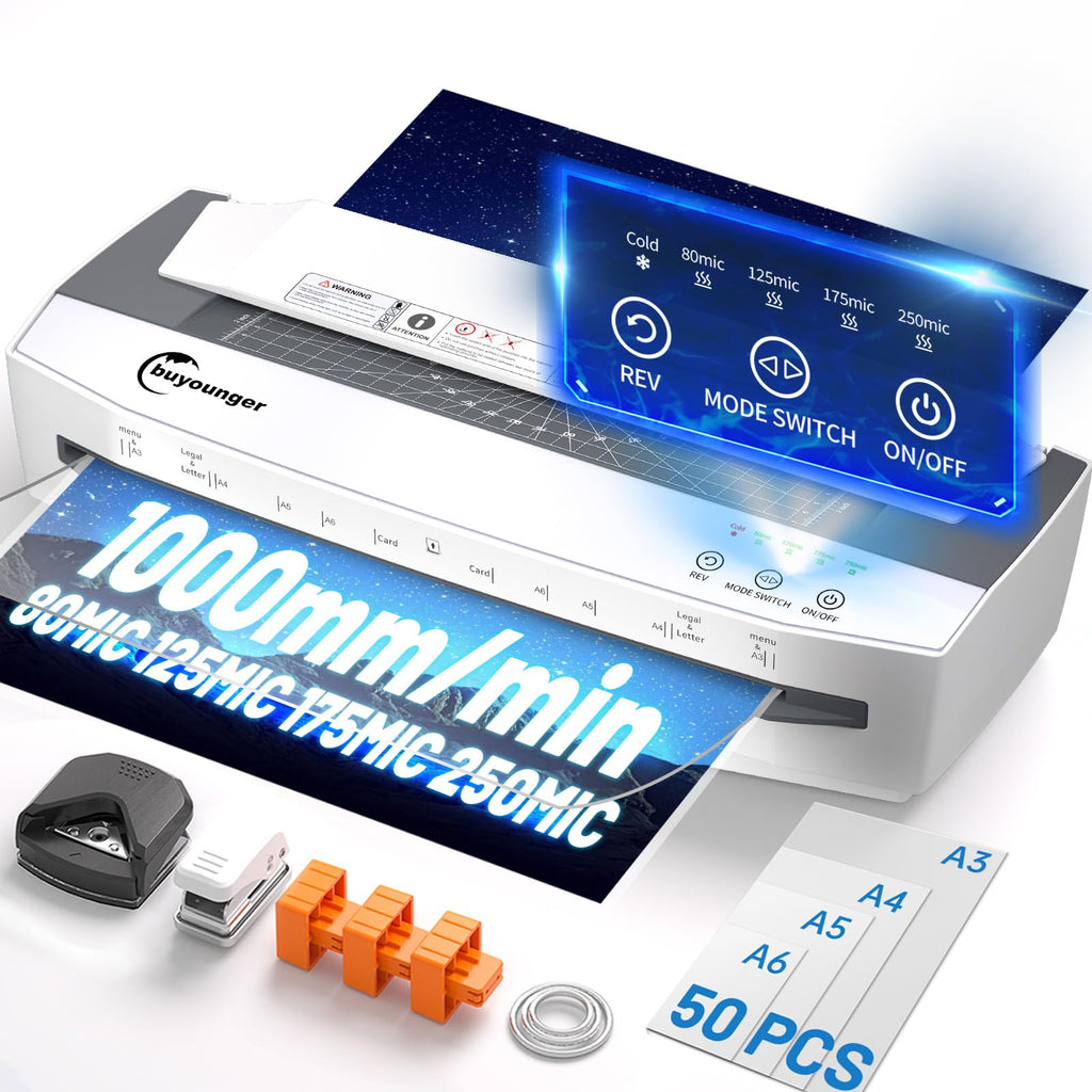 Laminiergerät A3 Set mit 50 Folien und 4 Rollen 1000 mm pro Minute für Büro Schule Zuhause