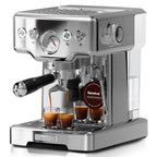 Espressomaschine aus Edelstahl mit sichtbarem Manometer und Barista Kit für Espresso und Cappuccino