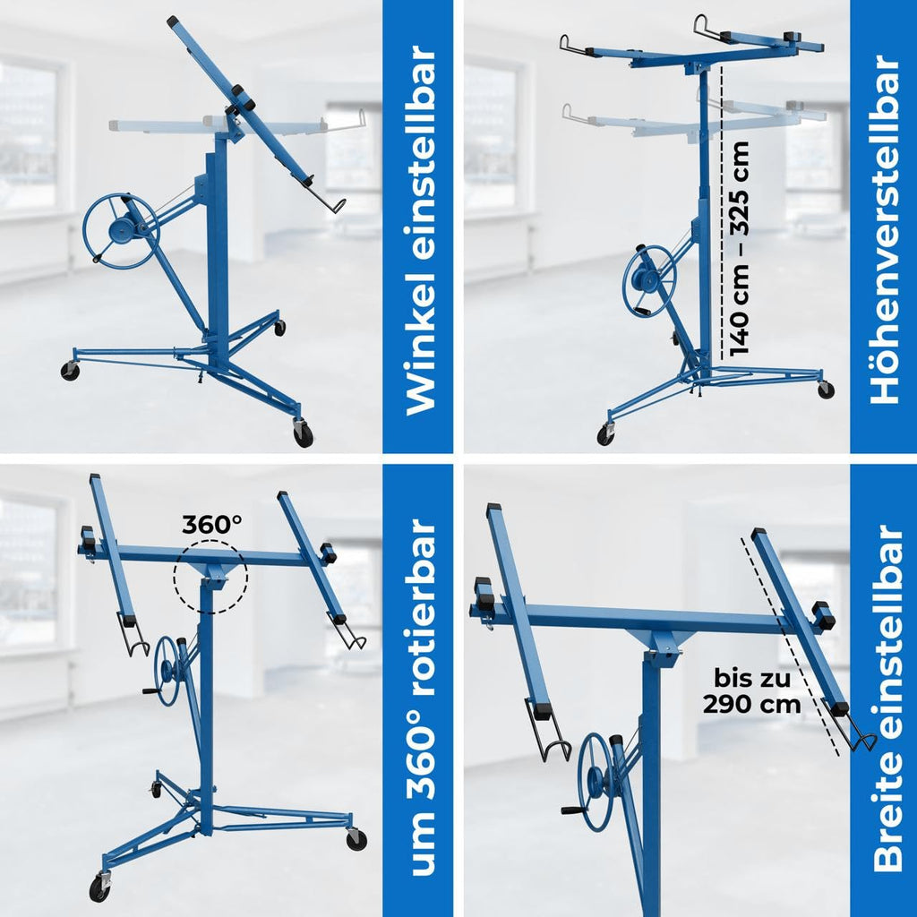 Plattenheber Trockenbau Plattenlift bis 325 cm und 68 kg für Rigipsplatten an Decken und Wänden 1 Mann Blau