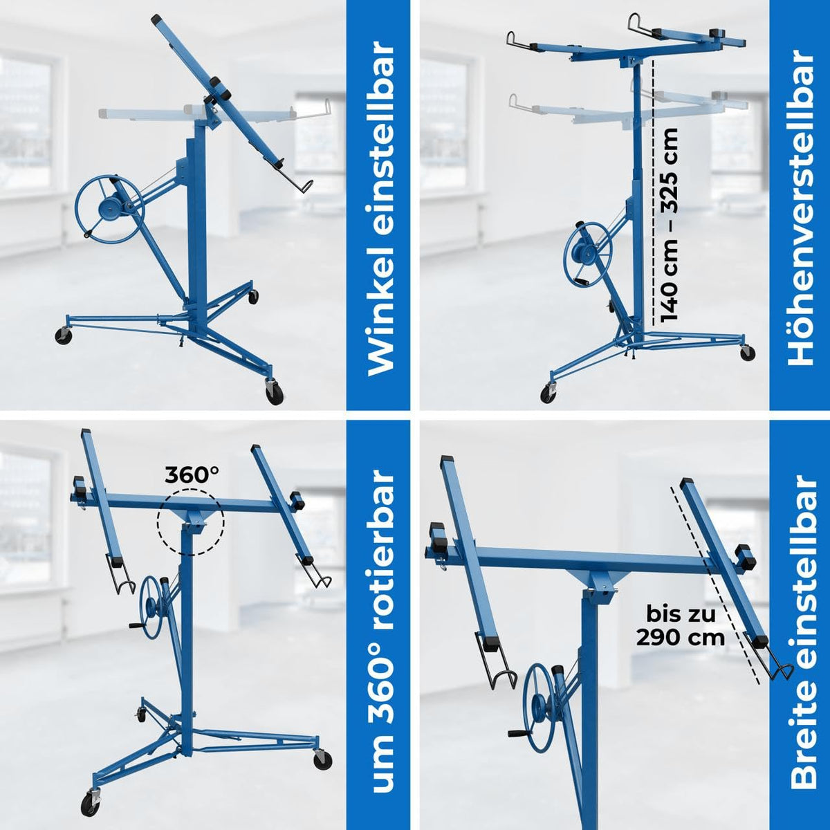 Plattenheber Trockenbau Plattenlift bis 325 cm und 68 kg für Rigipsplatten an Decken und Wänden 1 Mann Blau