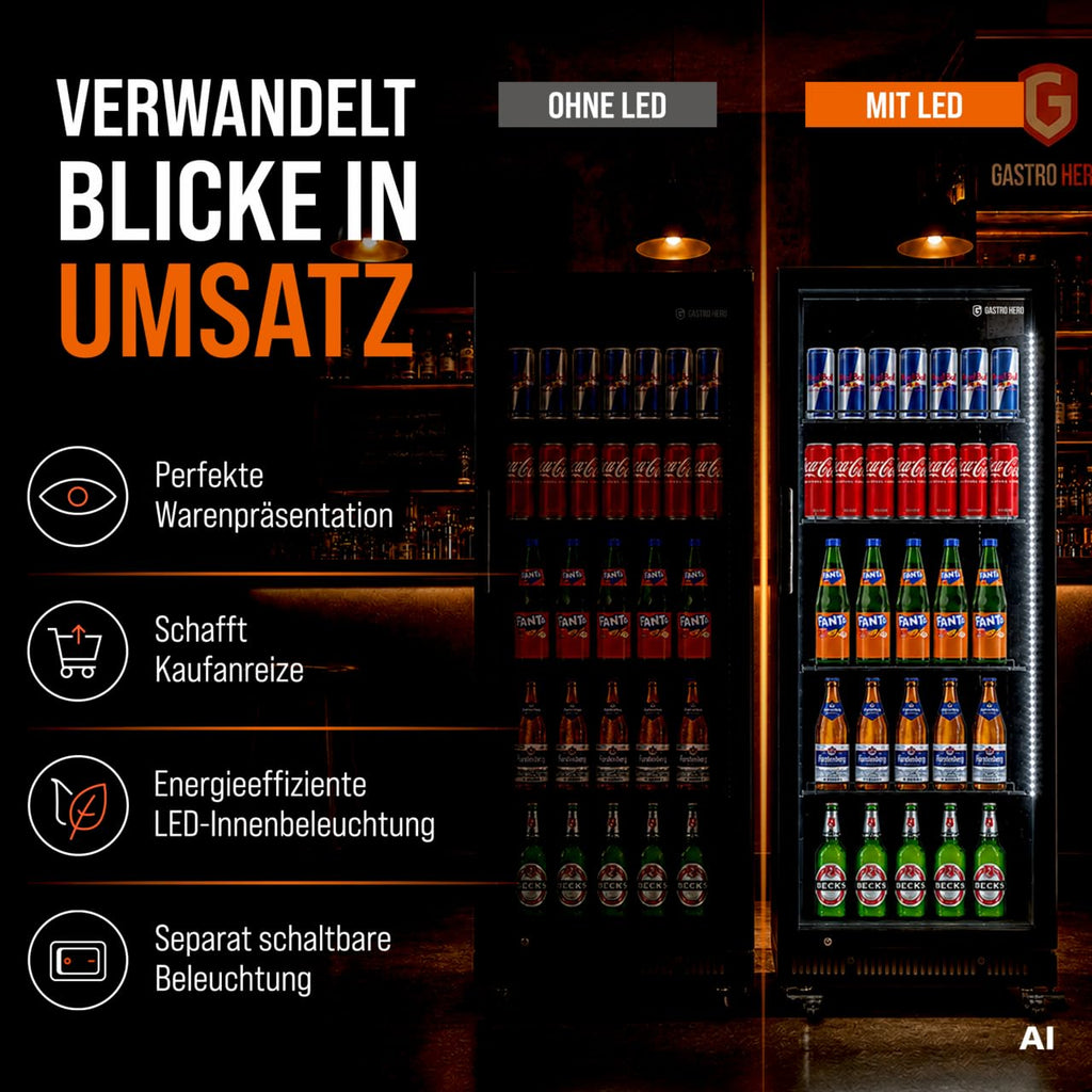 Getränkekühlschrank 230 Liter 4 Böden schwarz GKSE230 Energieklasse B für Gastronomie und Gewerbe