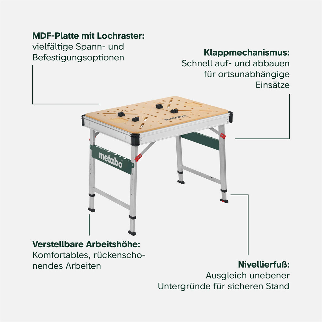 Multifunktionstisch MWB 100 klappbare Werkbank und Montagetisch für Werkstatt Montage und Heimwerker