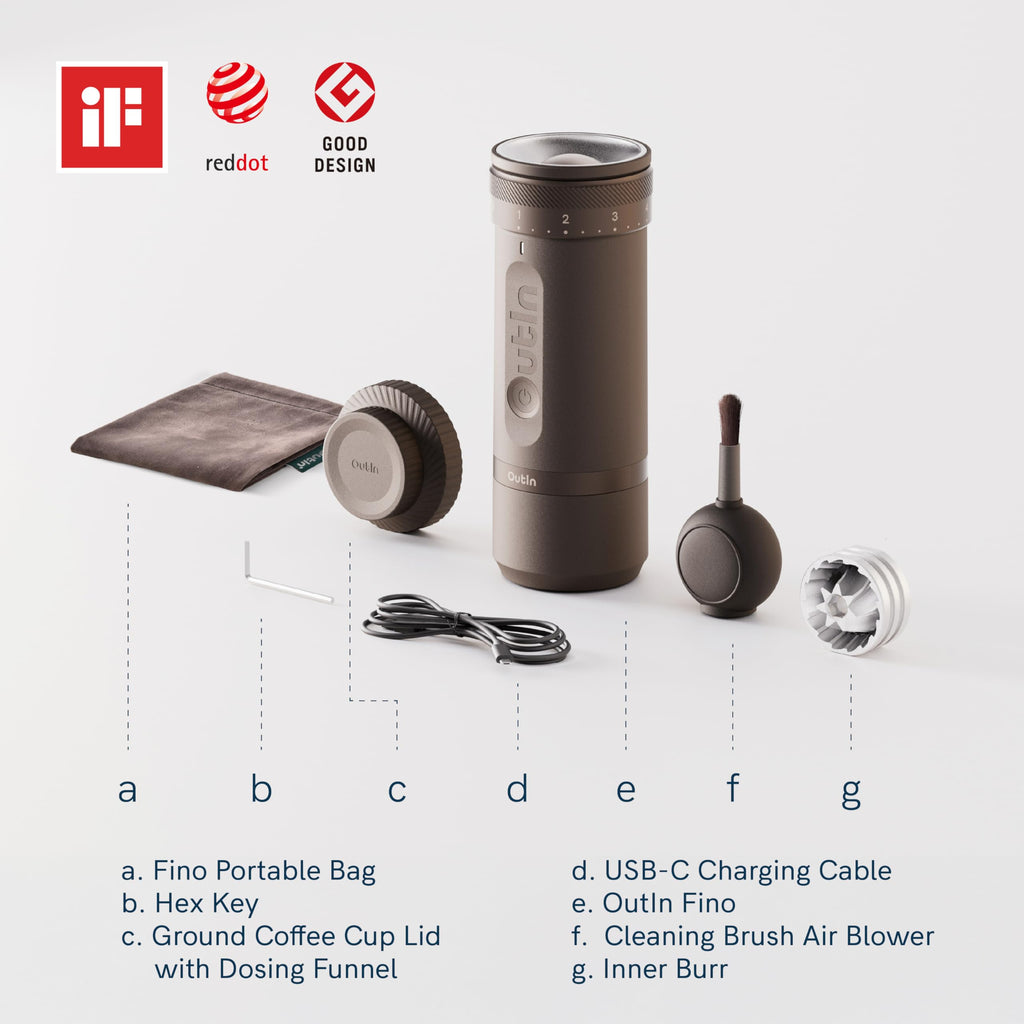 Fino Elektrische Kaffeemühle mit Kegelmahlwerk Tundra Brown für Espresso Filterkaffee French Press