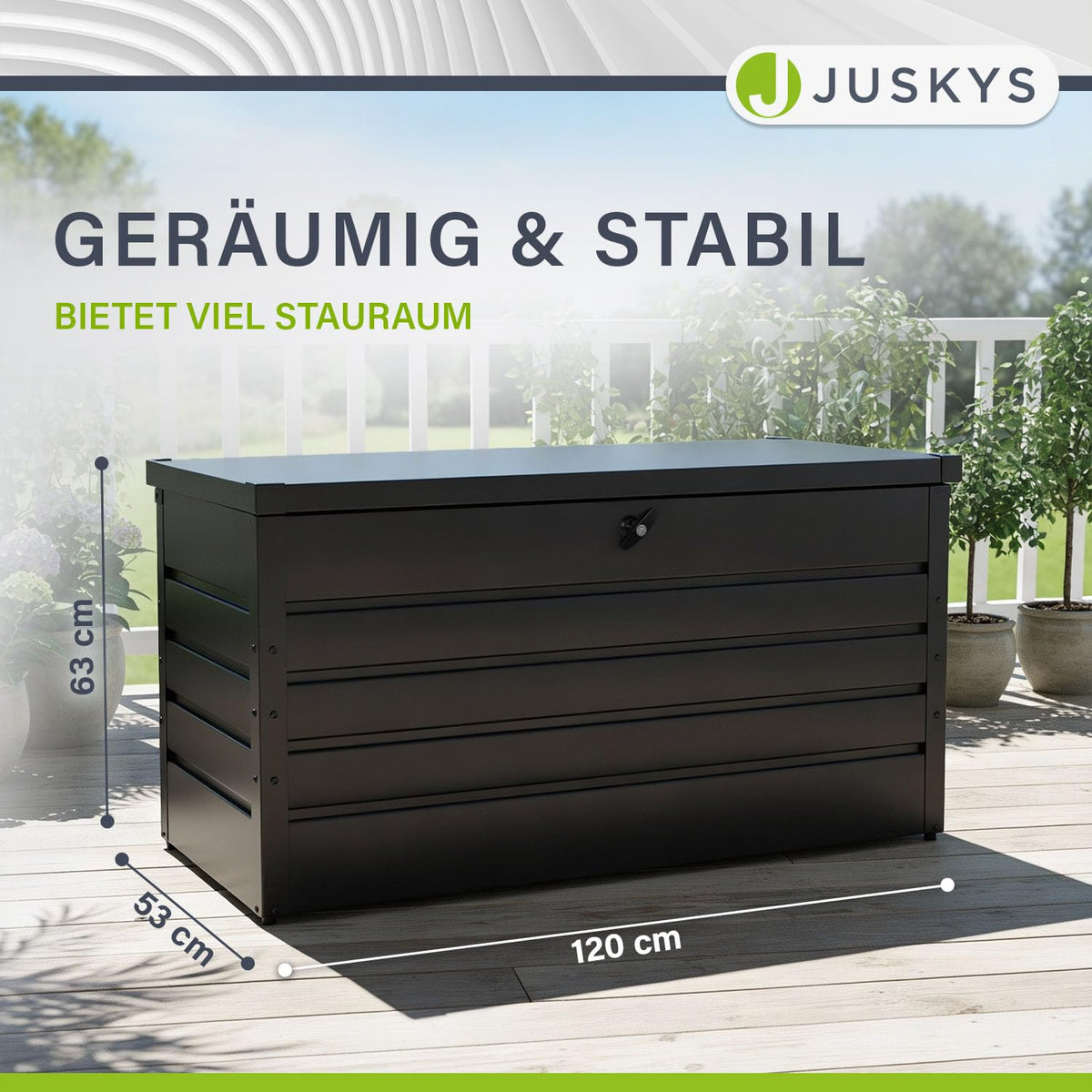 Metall Aufbewahrungsbox Limani 380 Liter Outdoor Box wasserdicht abschließbar Gartenbox Kissenbox Anthrazit
