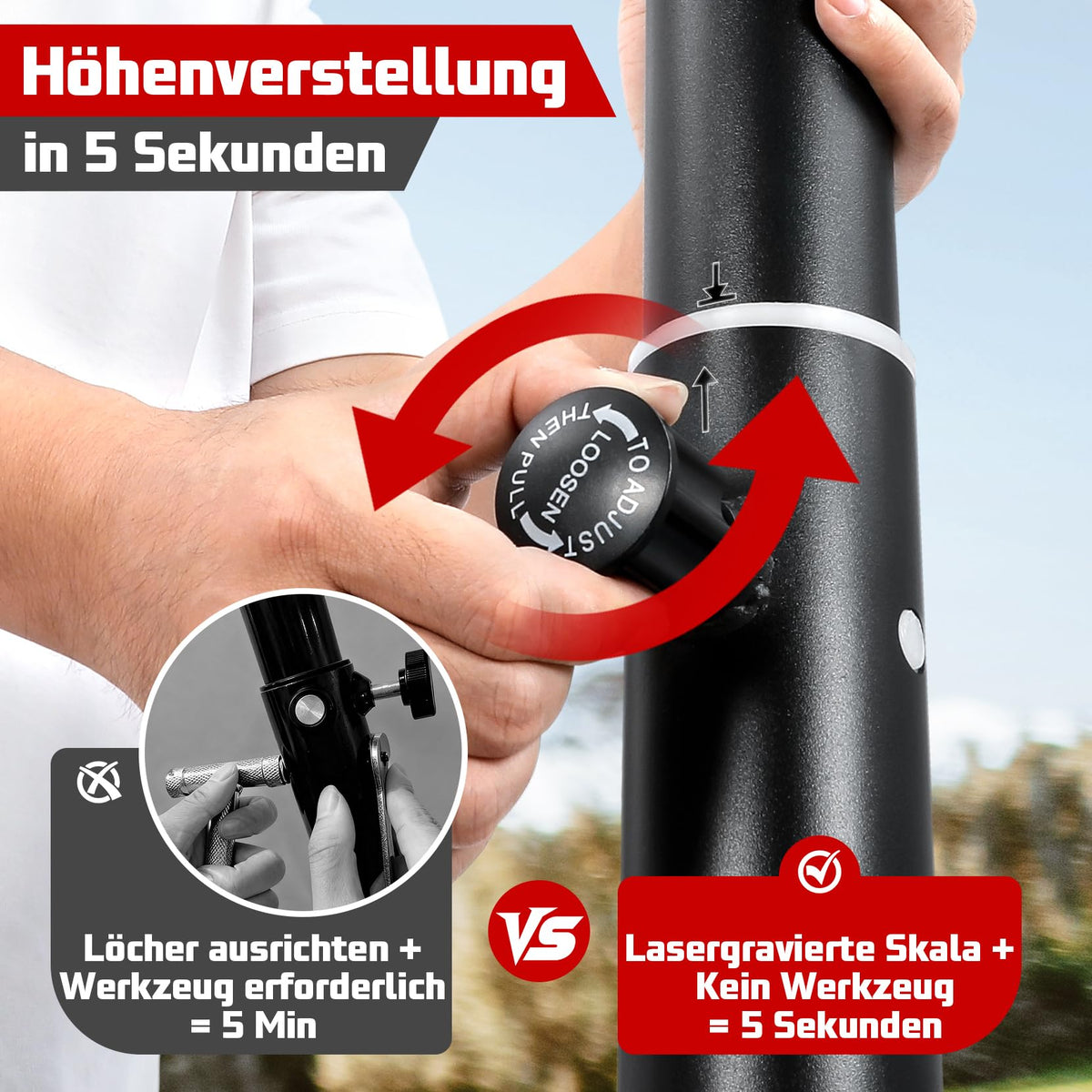 Basketballkorb Outdoor verstellbar 100 bis 305 cm mit Ständer bruchsichere Rückwand 2 wetterfeste Netze Kinder
