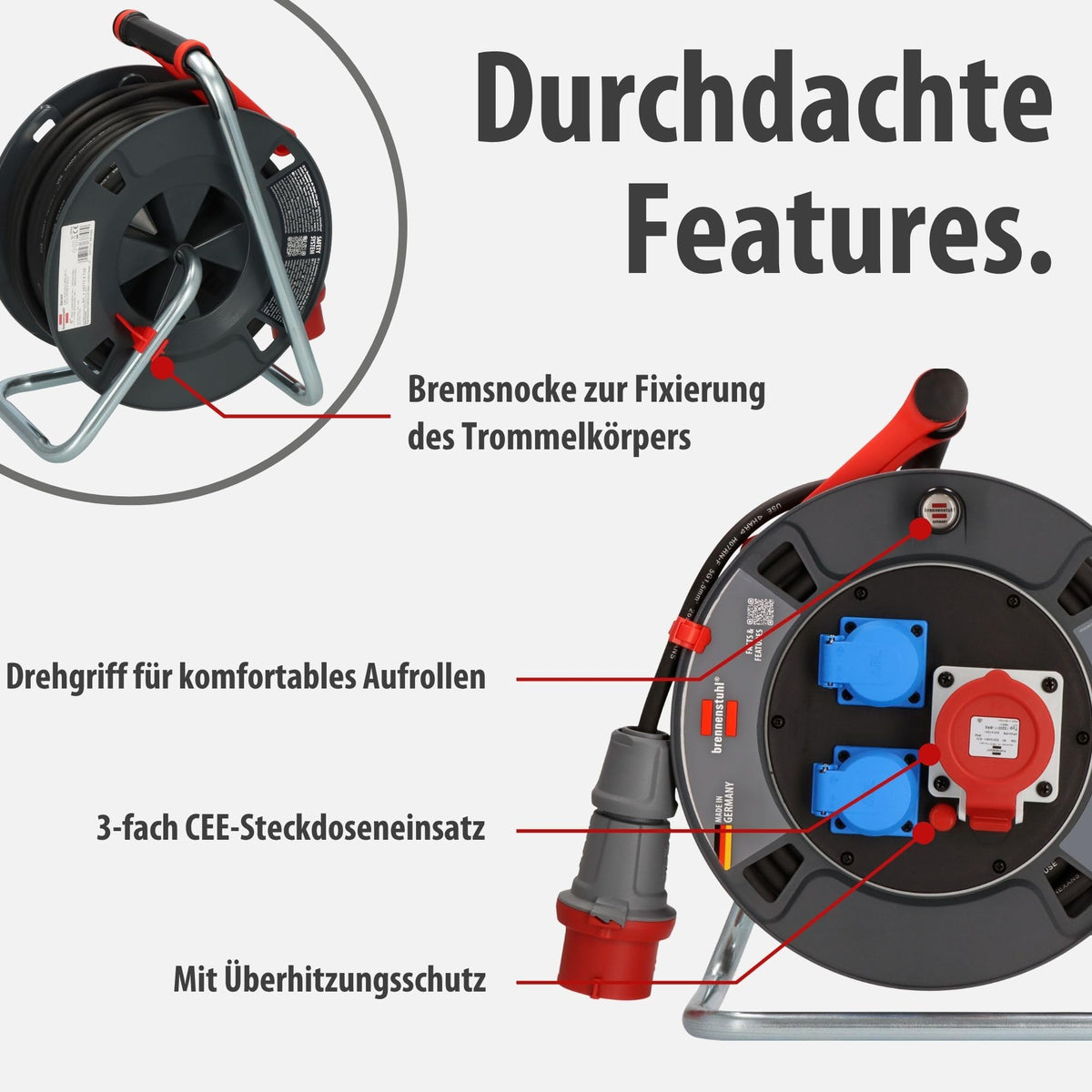 Garant CEE 1 V2 IP44 Kabeltrommel 30m für Außenbereich Baustelle Garten Camping Kabelrolle