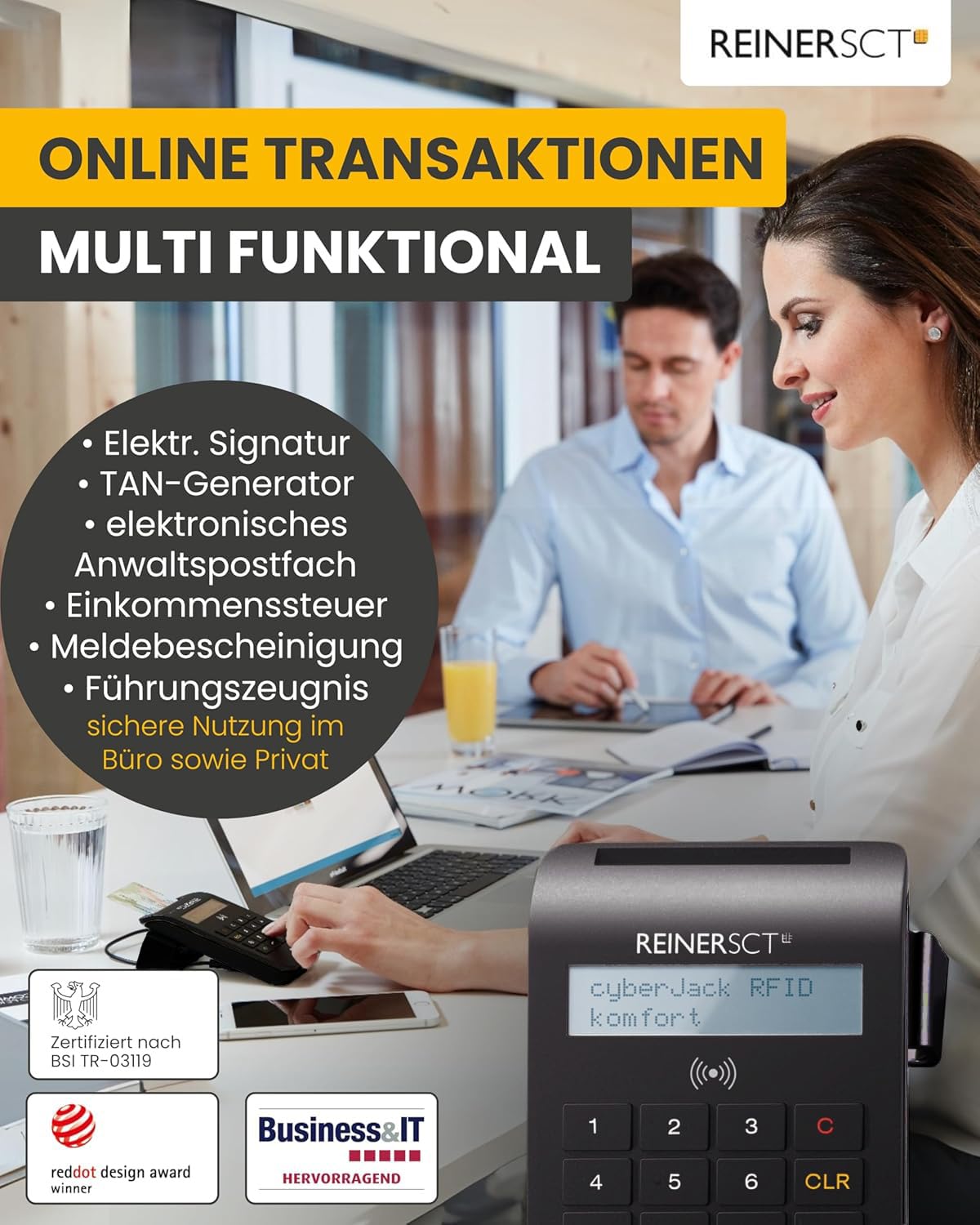 cyberJack RFID Komfort USB C Anschluss Chipkartenleser für Smartcard eID kontaktlos NFC Lesegerät