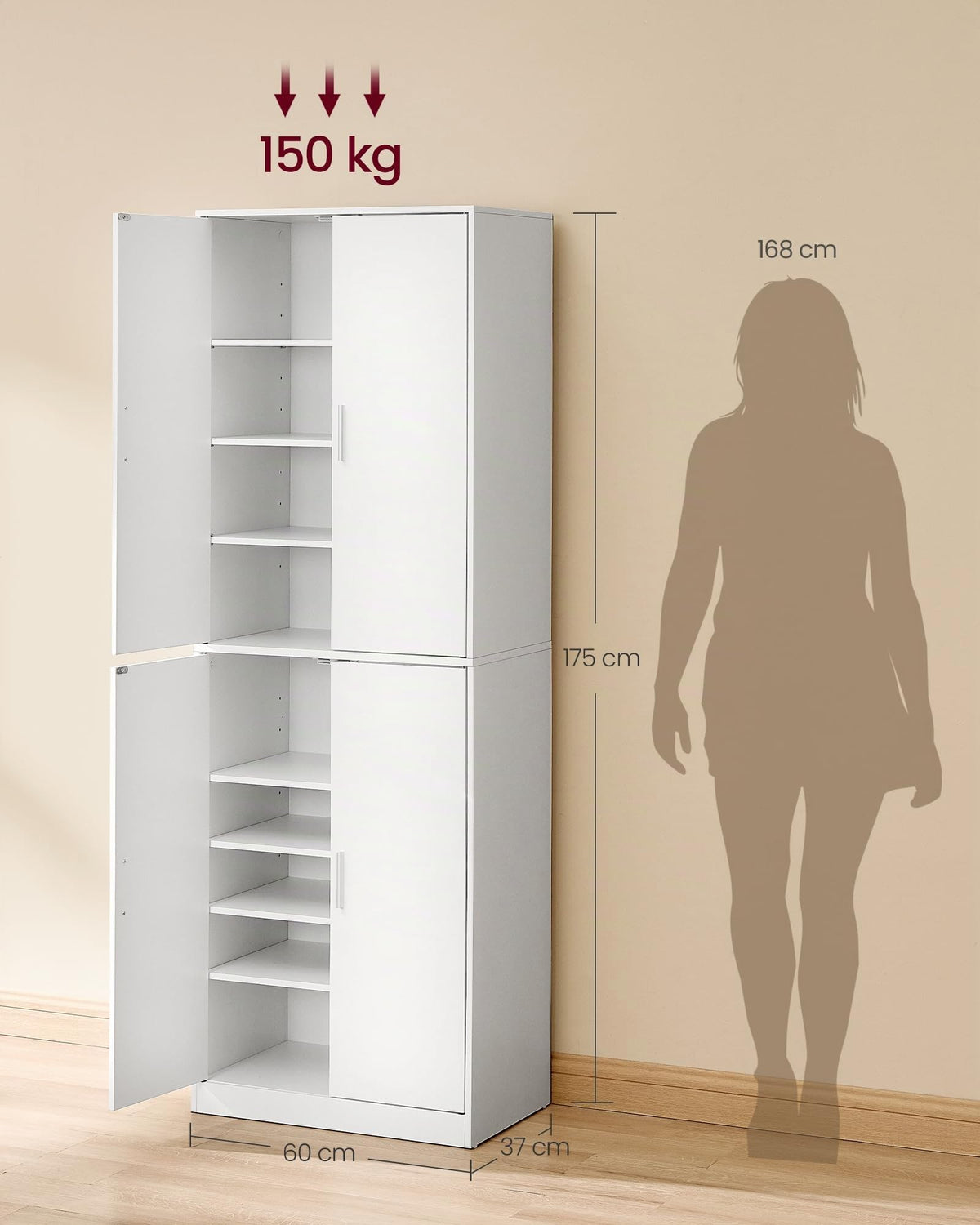Platzsparender Schuhschrank schmal mit 4 Türen und 9 Ebenen Schuhregal für Flur 60 x 36 x 175,1 cm