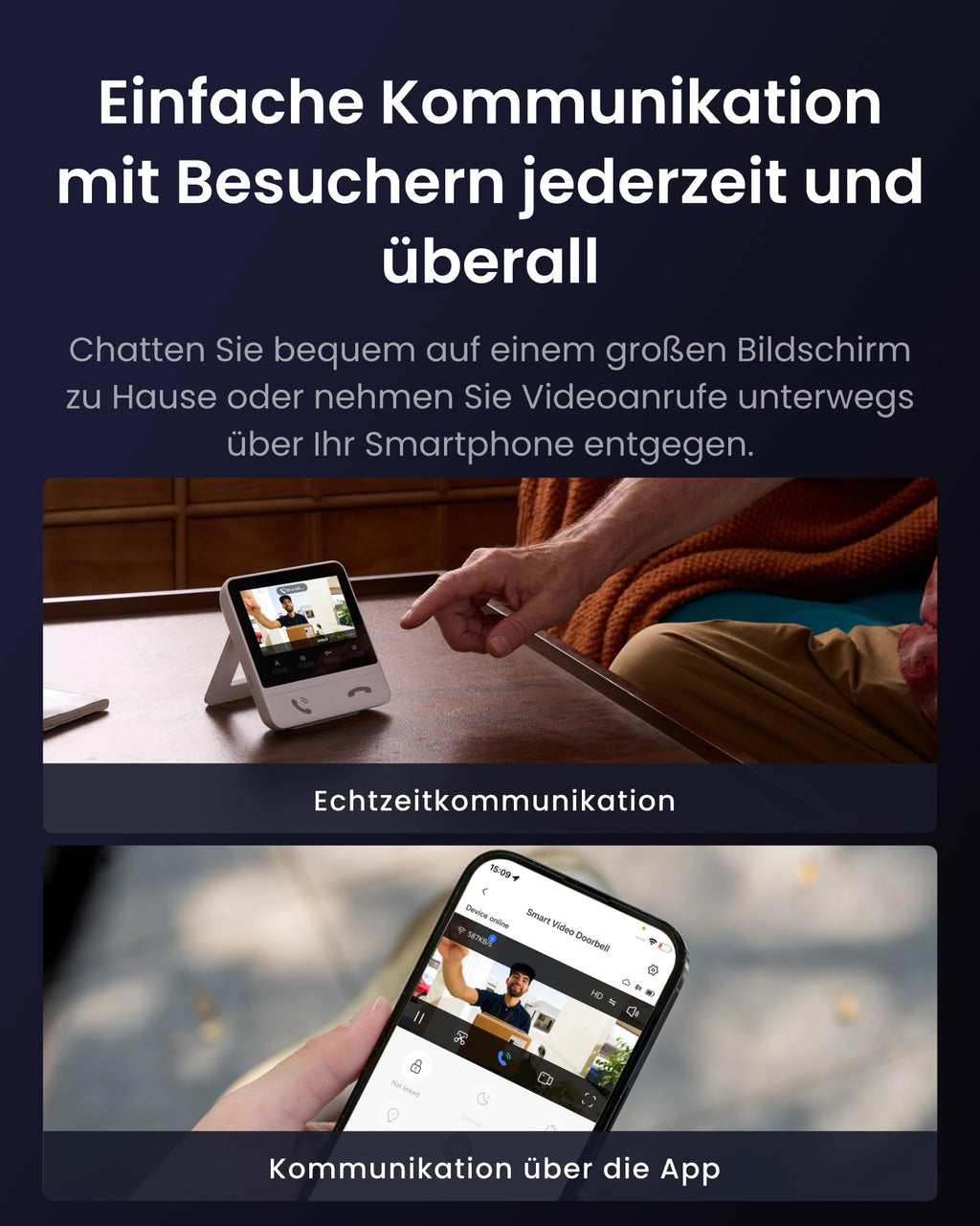 WLAN Türklingel mit Kamera 2K Video Türklingel für Haustür Wohnung Zuhause mit klarer Videoqualität