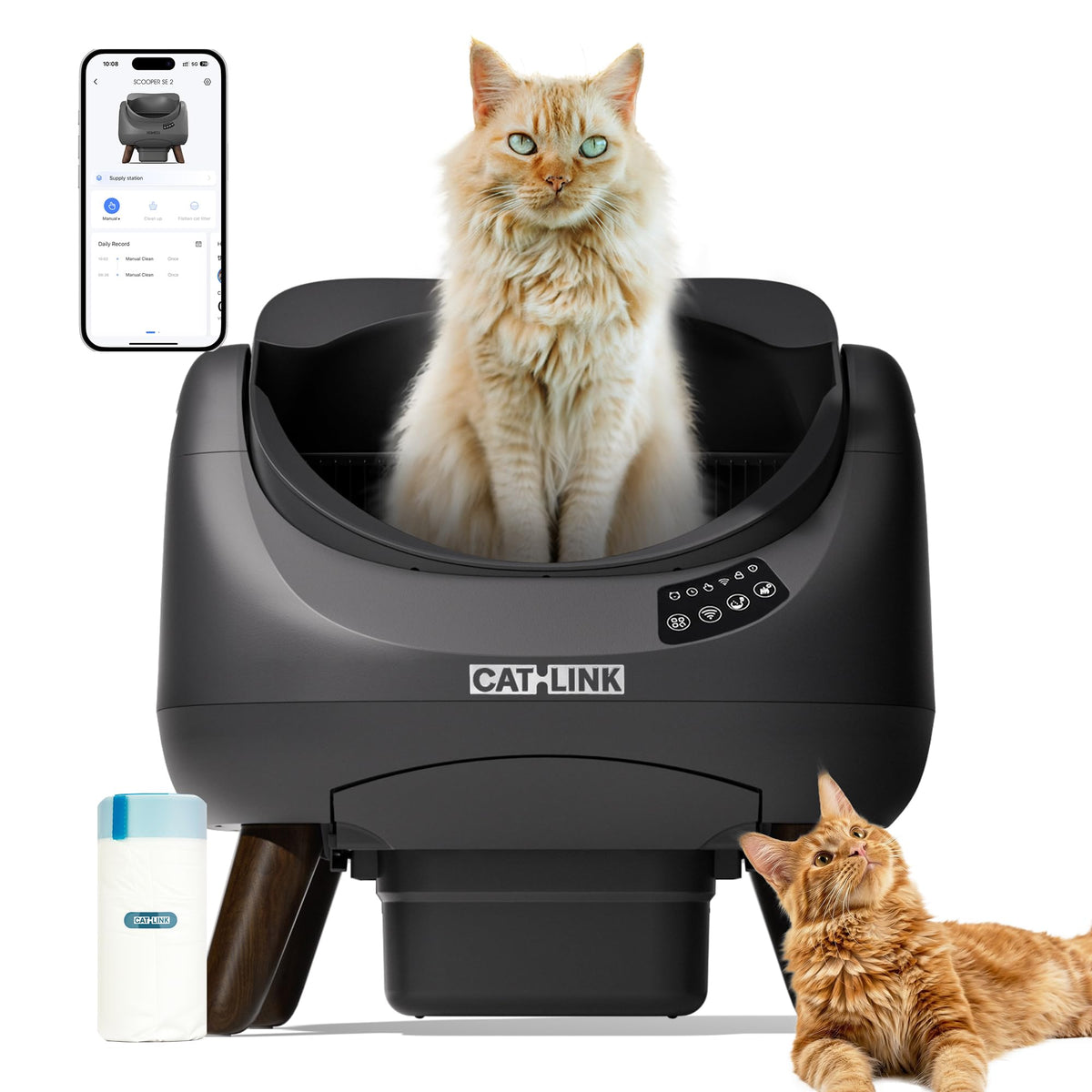 Selbstreinigendes Katzenklo XXL, offenes Top Design, 5 GHz WLAN, 12L, für alle Streuarten, Mehrkatzen, grau
