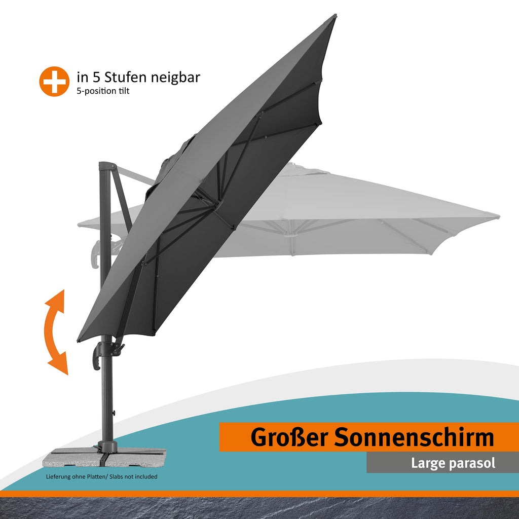 Sonnenschirm Rhodos Grande ca 400 x 300 cm anthrazit rechteckig UV Schutz Garten Terrasse Sonnenschutz