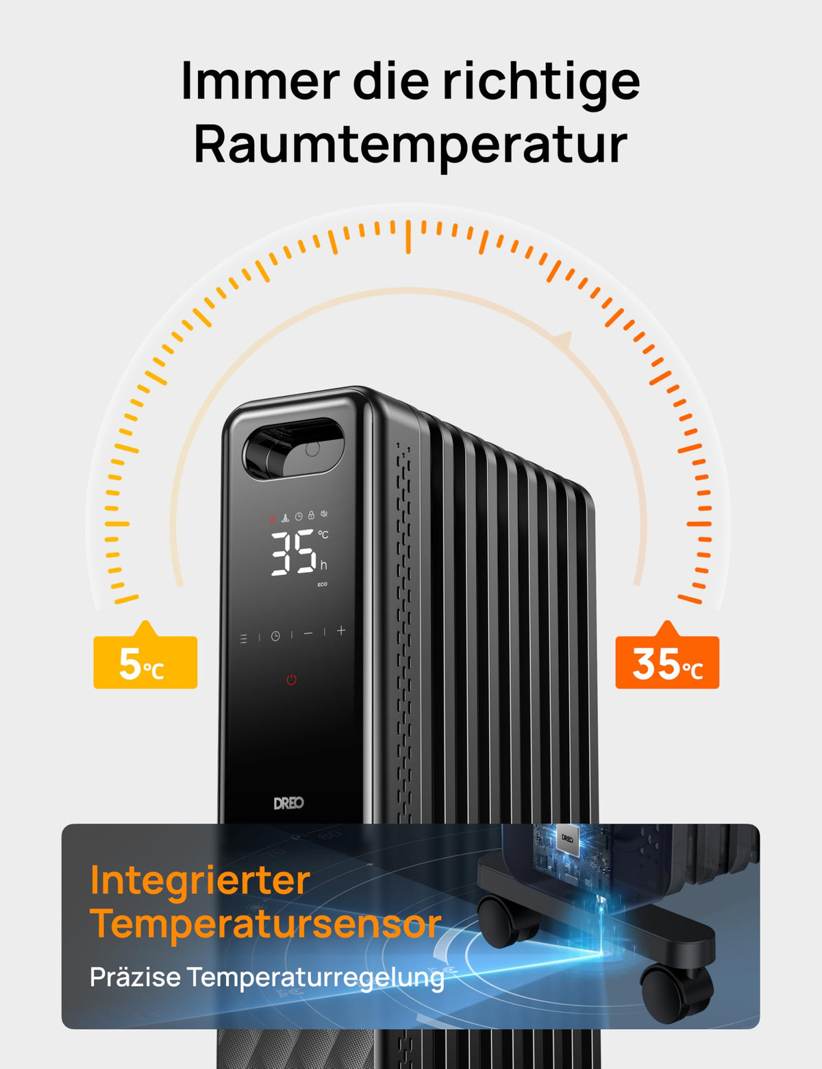Ölradiator 2000W Energiesparend Heizung 9 Rippen Fernbedienung 3 Stufen 24h Timer Thermostat Kippschutz OH310