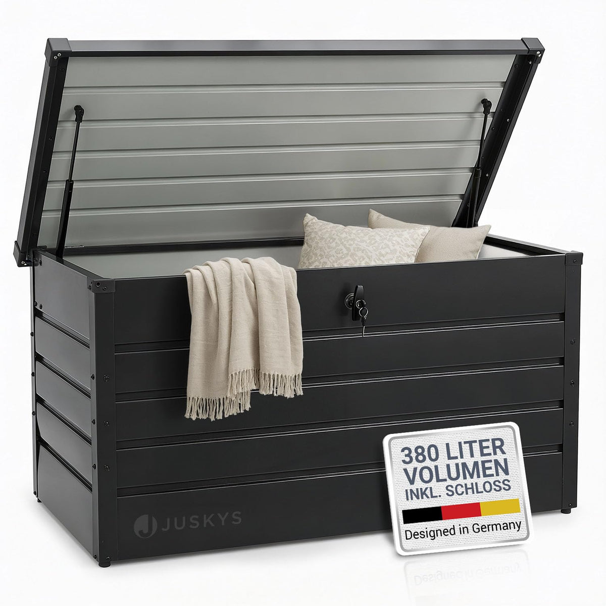 Metall Aufbewahrungsbox Limani 380 Liter Outdoor Box wasserdicht abschließbar Gartenbox Kissenbox Anthrazit