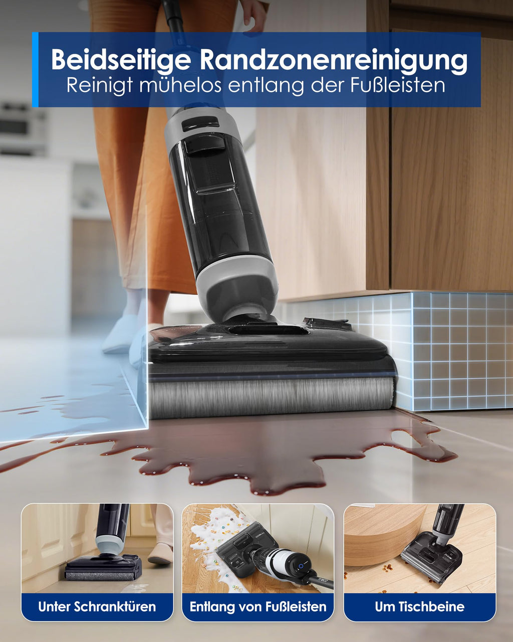 Floor ONE i5 Stretch Nass Trockensauger Wischsauger 180 Grad Lay Flat Anti Tangle für Hartböden