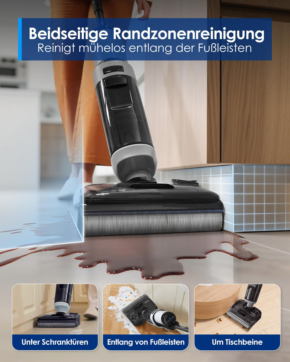 Floor ONE i5 Stretch Nass Trockensauger Wischsauger 180 Grad Lay Flat Anti Tangle für Hartböden