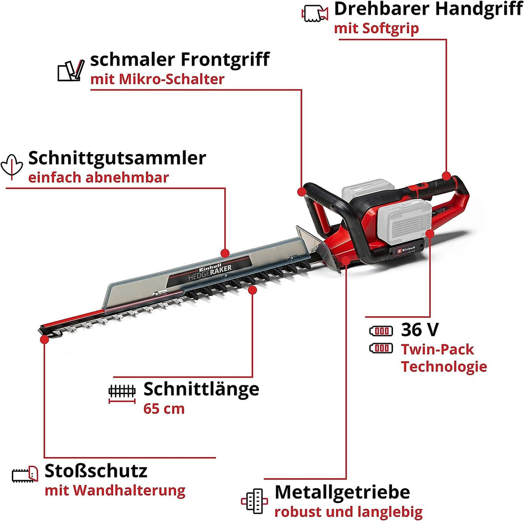 Akku Heckenschere GE CH 36 65 Li Solo kabellos 36 V 65 cm Schnittlänge für Gartenhecken ohne Akku Ladegerät