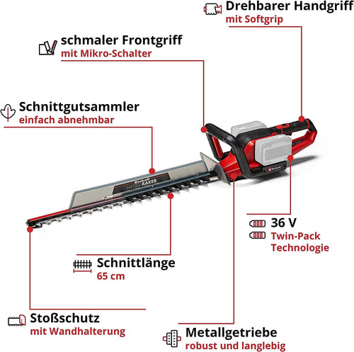 Akku Heckenschere GE CH 36 65 Li Solo kabellos 36 V 65 cm Schnittlänge für Gartenhecken ohne Akku Ladegerät