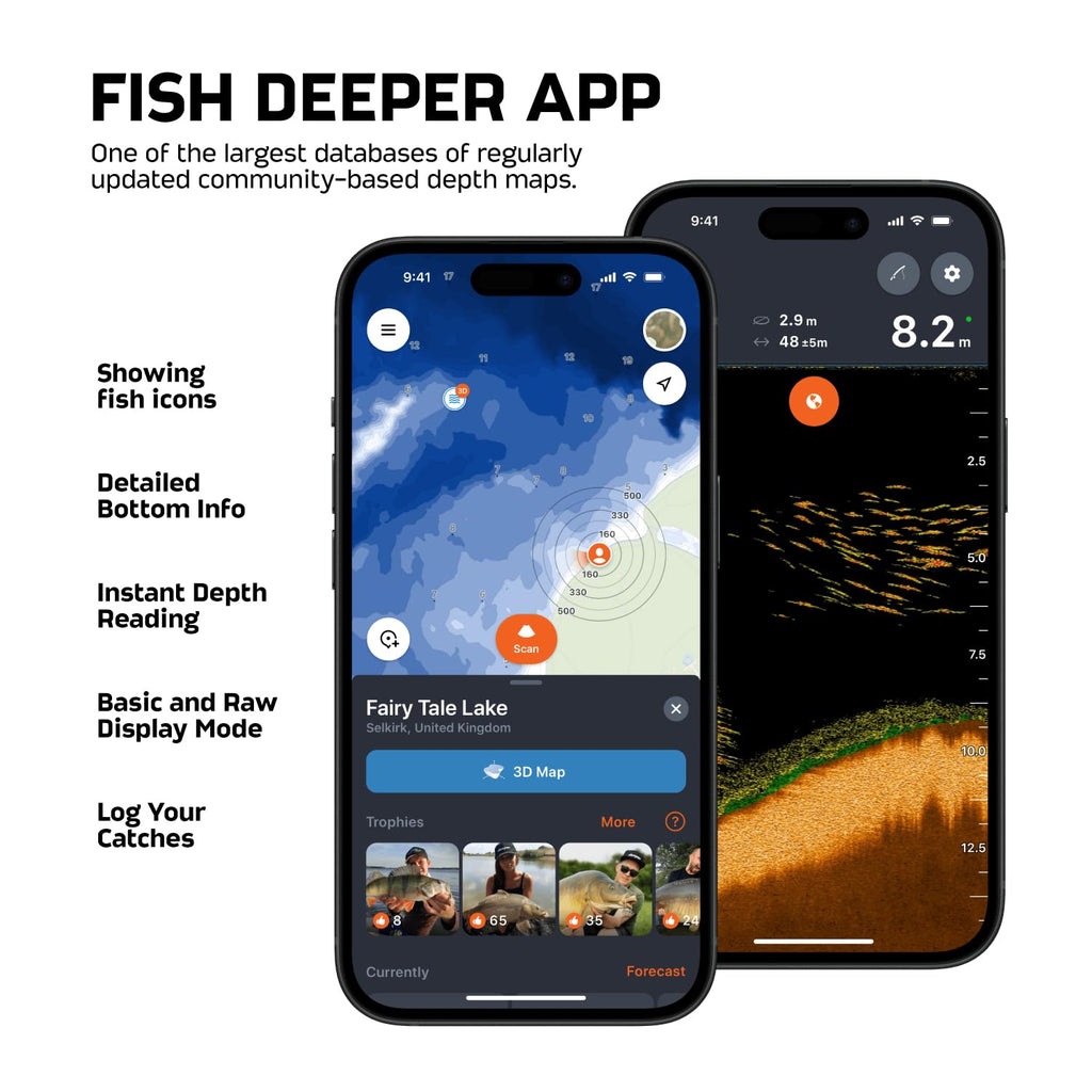 Smart Sonar Pro+ 2 Fischfinder Echolot mit Tiefenmesser und GPS Sender sowie gratis App Kajak Boot Eisangeln