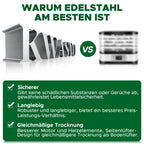 Dörrautomat Edelstahl 8 Etagen 30 bis 90 °C Timer 24 h ohne BPA für Obst Fleisch Gemüse Kräuter Rezeptheft