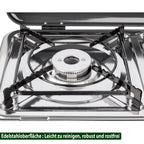Campingkocher zweiflammig Gaskocher POWERKOOK 50 mbar mit 2 Grillplatten für Camping Outdoor