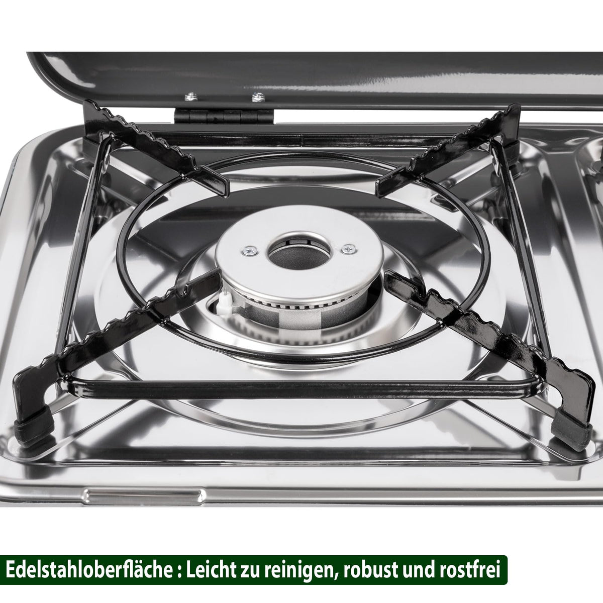 Campingkocher zweiflammig Gaskocher POWERKOOK 50 mbar mit 2 Grillplatten für Camping Outdoor