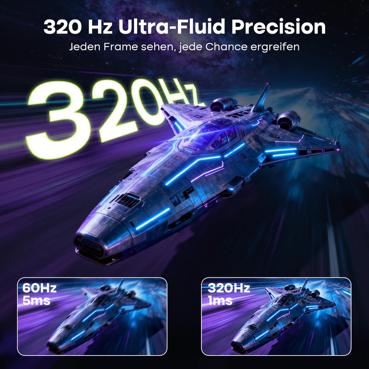 Gaming Monitor 24.5 Zoll 320Hz 1920x1080 1ms MPRT Fast IPS Adaptive Sync HDR TÜV HDMI DP VESA AMZG25F6F