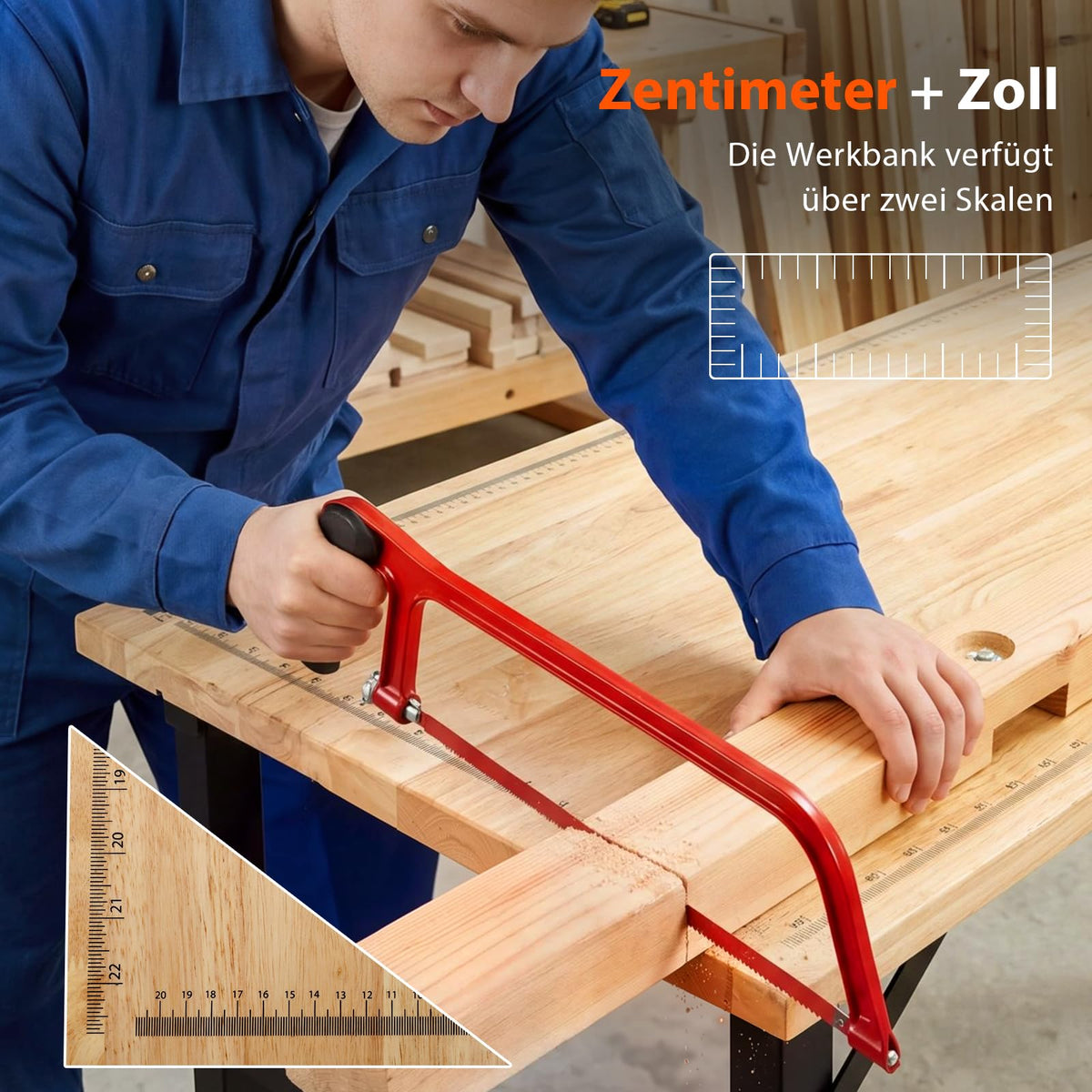 Schwerlast Werkbank verstellbar 122 cm Werktisch aus Gummibaumholz robuste Arbeitsbank für Werkstatt