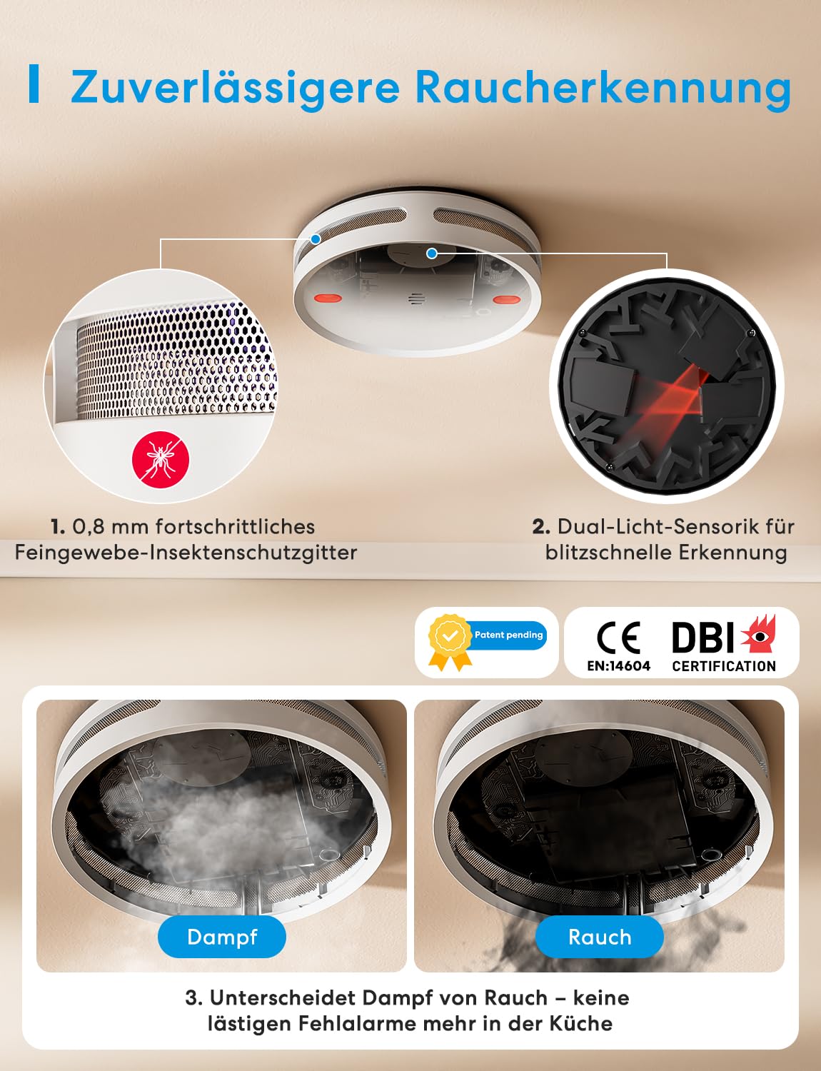 Vernetzter Matter Rauchmelder WLAN Feuermelder mit MSH450 Hub für Smart Home Alarm App Steuerung