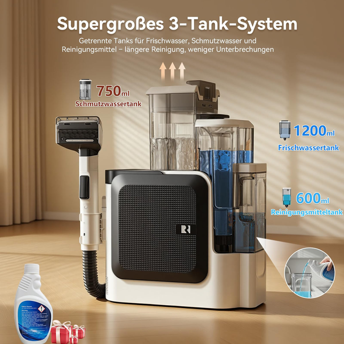 C2 Polsterreiniger 26KPA 1800W Heißdampf Waschsauger 4 in 1 Dampfreiniger Sofa Teppich Fenster Auto 7 Zubehör